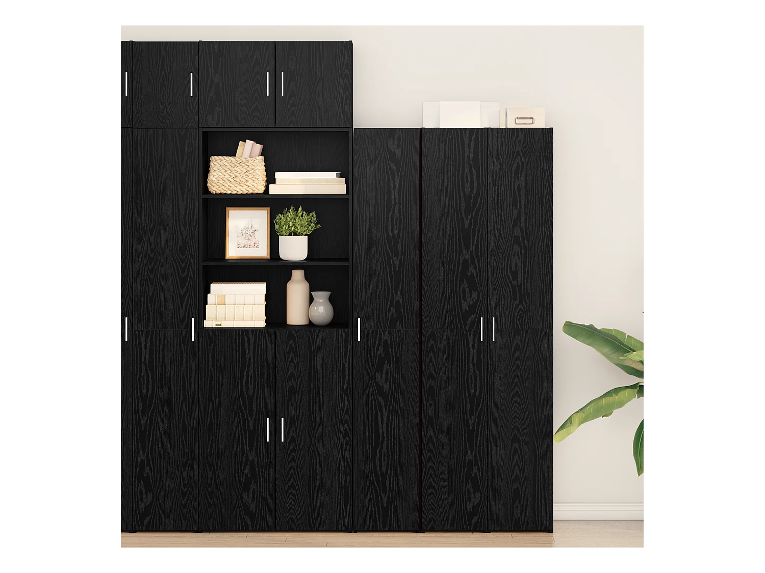 Highboard | Credenza| Armadio alto Rovere Nero 30x42.5x185 cm Legno di ingegneria