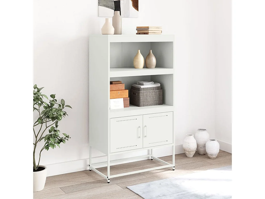Buffet | Bahut | Meuble de rangement haut blanc 68,5x38,5x123,5 cm acier
