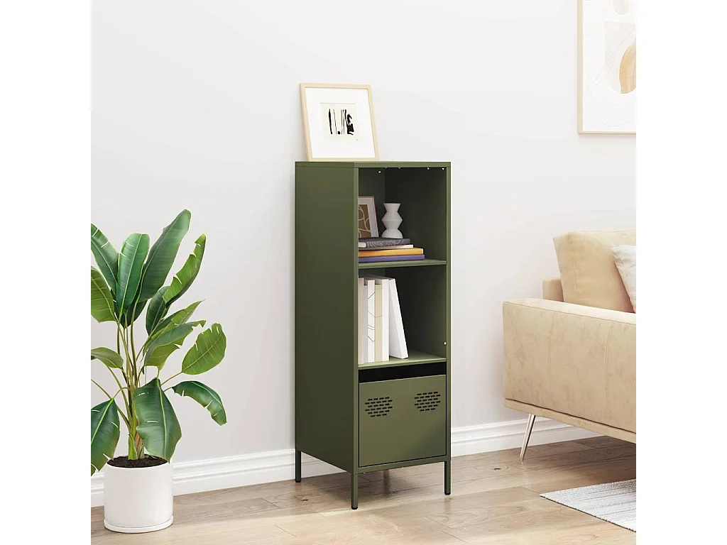 Buffet | Commode à tiroir | Meuble de rangement vert olive 35x39x103,5 cm acier