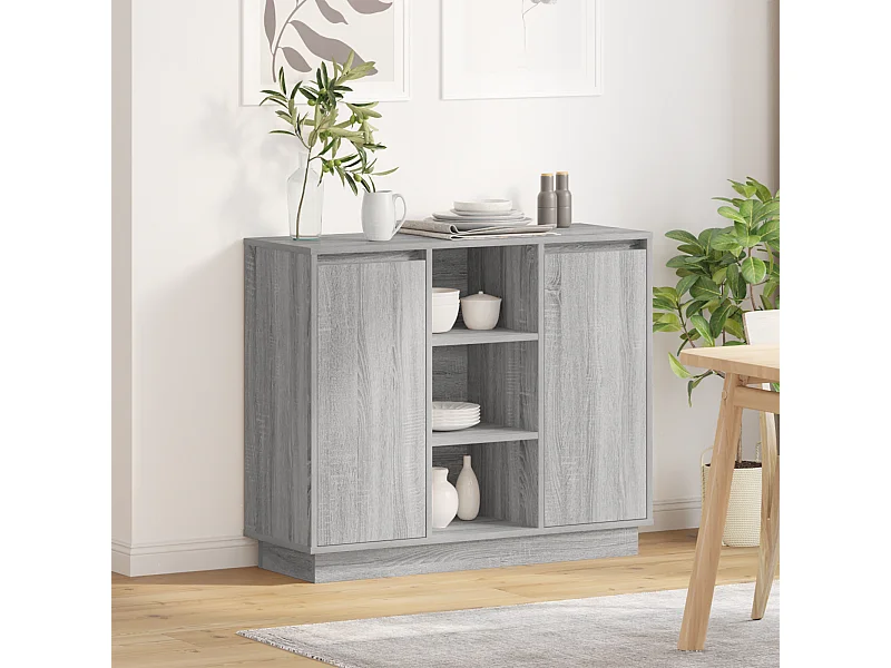 Sideboard | Credenza | Armadio con LED Grigio Sonoma 90x32x75 cm in Legno Ingengnerizzato