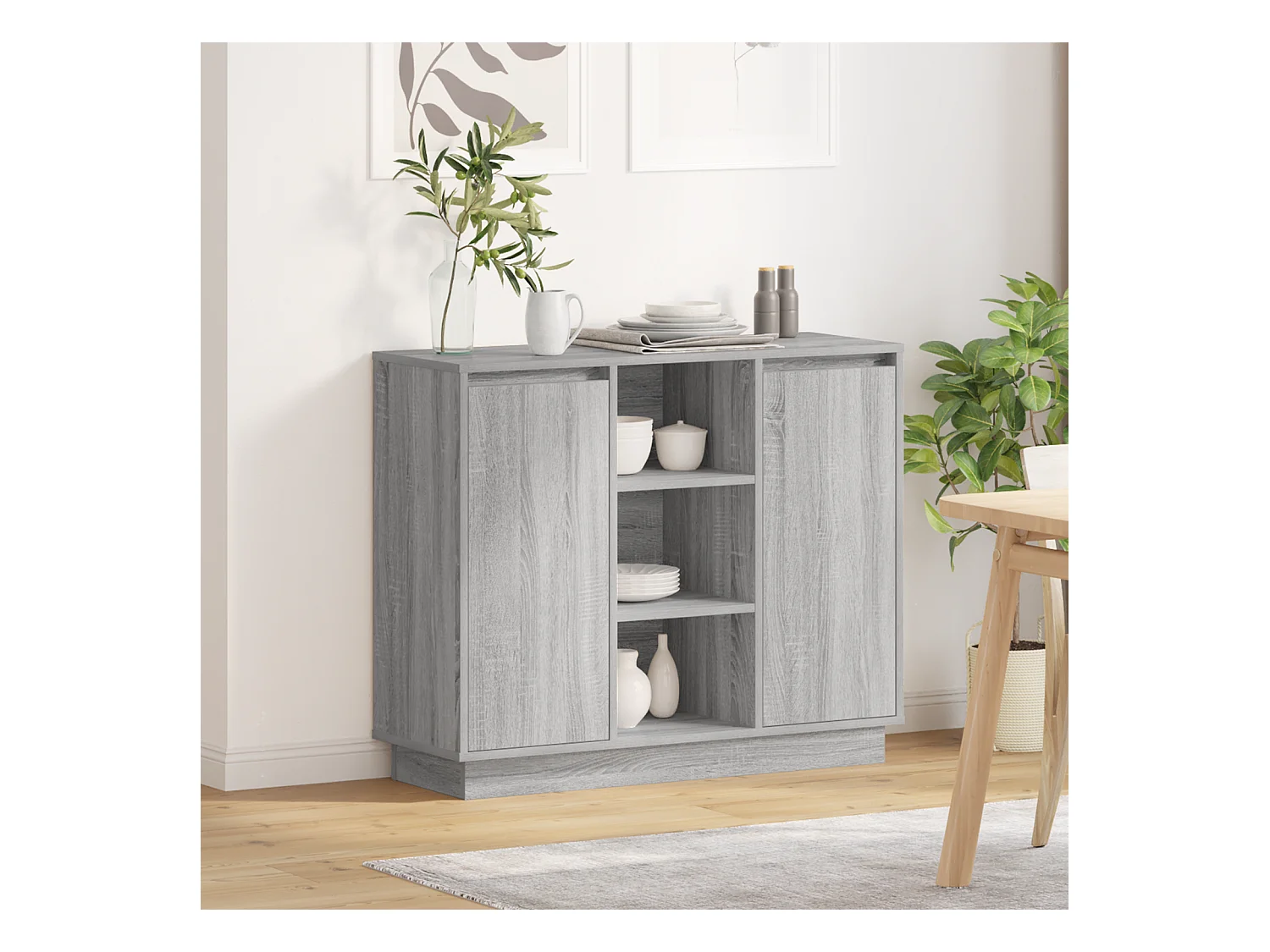 Sideboard | Credenza | Armadio con LED Grigio Sonoma 90x32x75 cm in Legno Ingengnerizzato