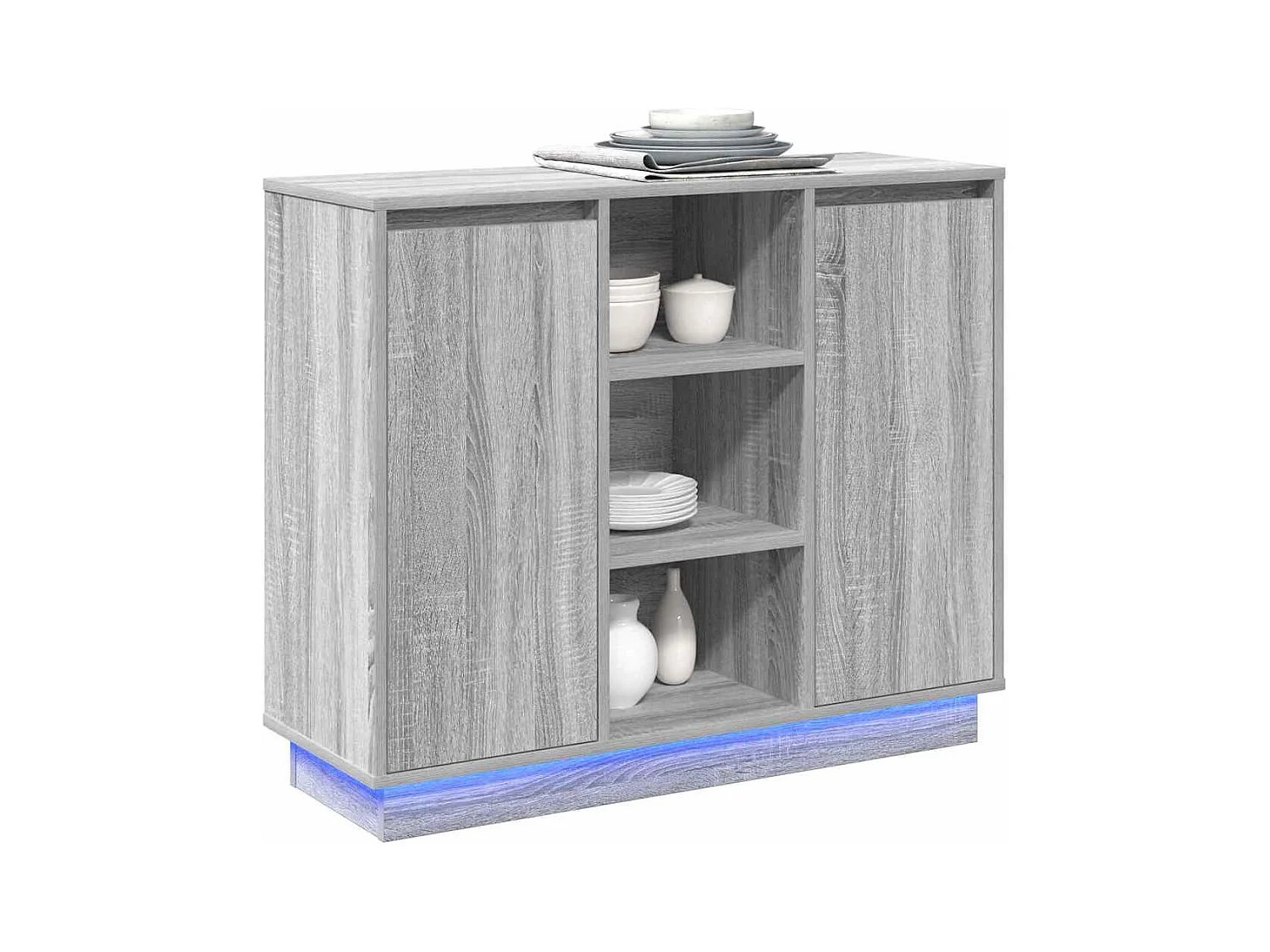 Sideboard | Credenza | Armadio con LED Grigio Sonoma 90x32x75 cm in Legno Ingengnerizzato