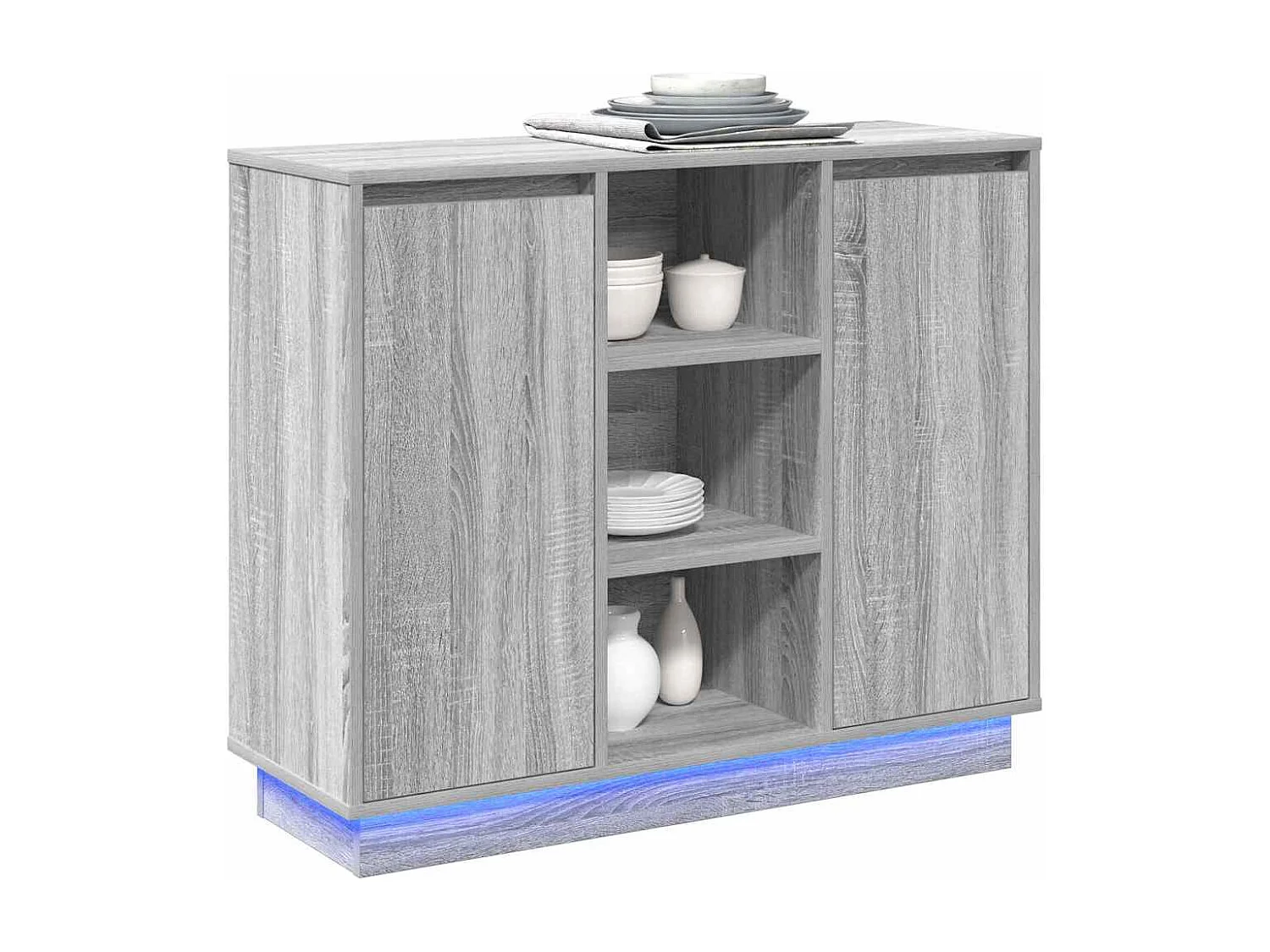 Sideboard | Credenza | Armadio con LED Grigio Sonoma 90x32x75 cm in Legno Ingengnerizzato