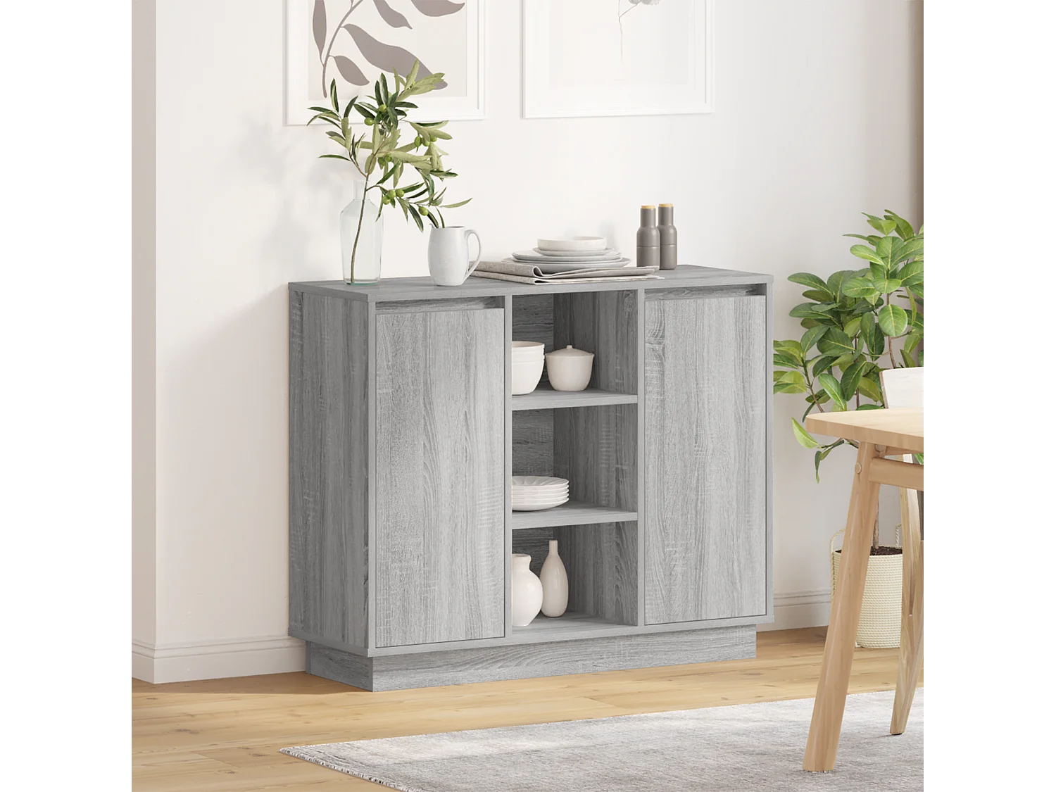 Buffet | Bahut | Meuble de rangement avec LED Gris Sonoma 90x32x75 cm Bois d'ingénierie