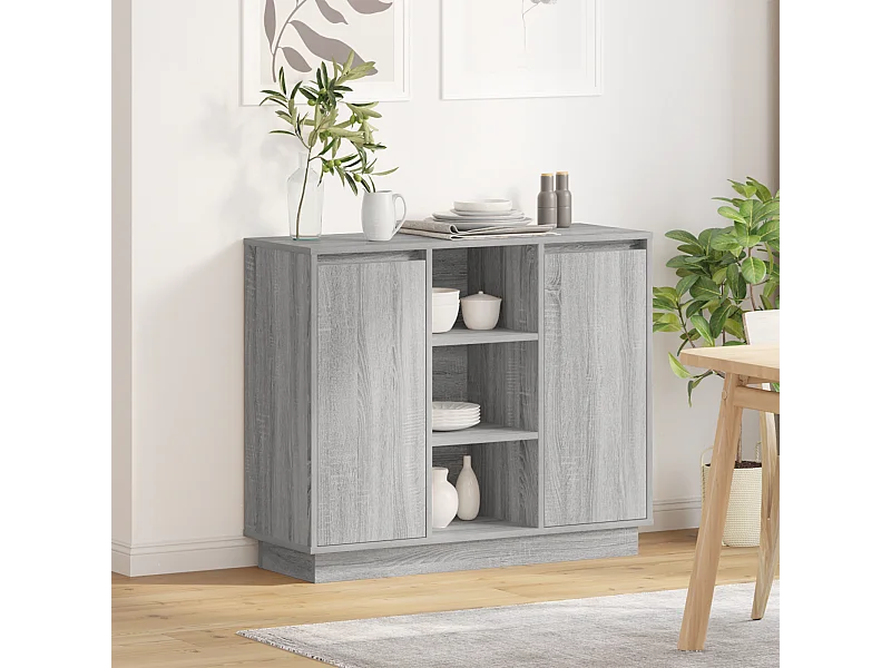 Buffet | Bahut | Meuble de rangement avec LED Gris Sonoma 90x32x75 cm Bois d'ingénierie