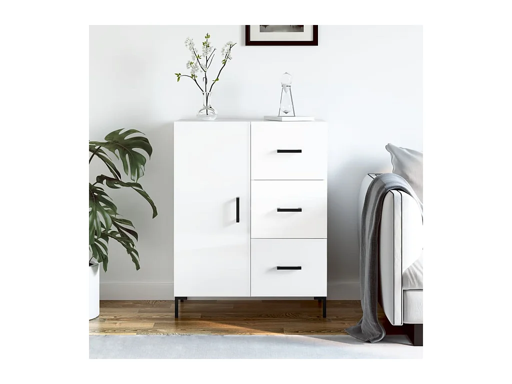 Credenza | Buffet | Armadio 69,5x34x90 cm in Legno Multistrato Bianco Lucido