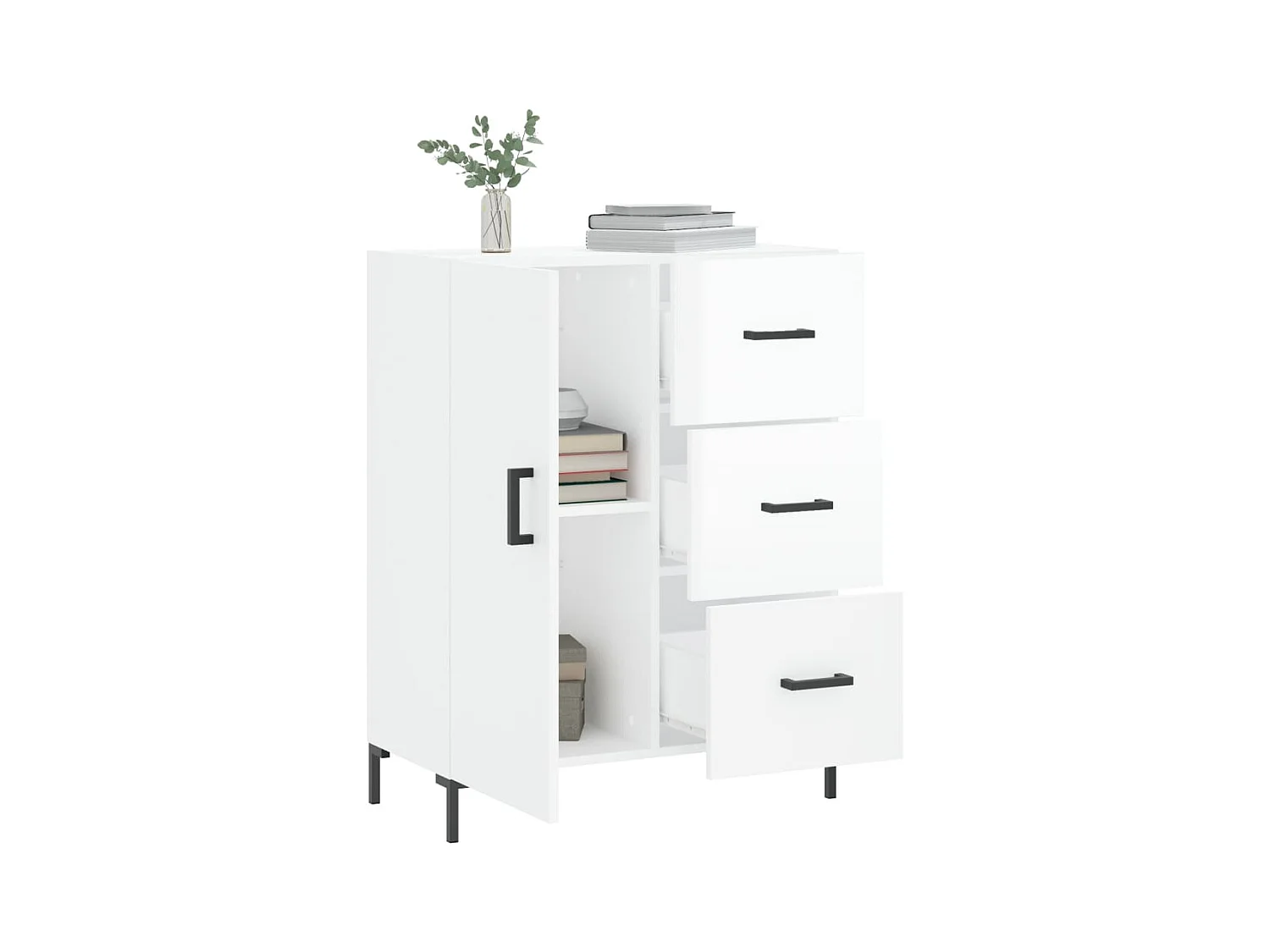 Credenza | Buffet | Armadio 69,5x34x90 cm in Legno Multistrato Bianco Lucido