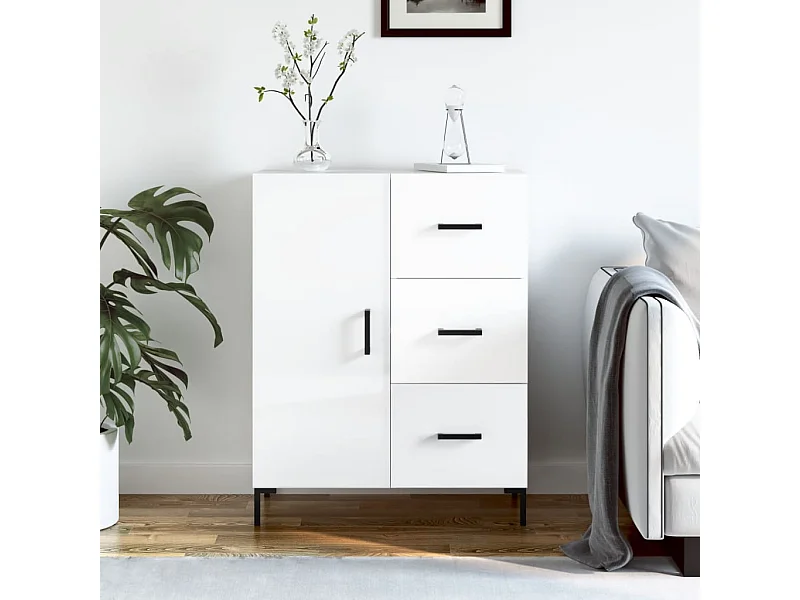 Credenza | Buffet | Armadio 69,5x34x90 cm in Legno Multistrato Bianco Lucido