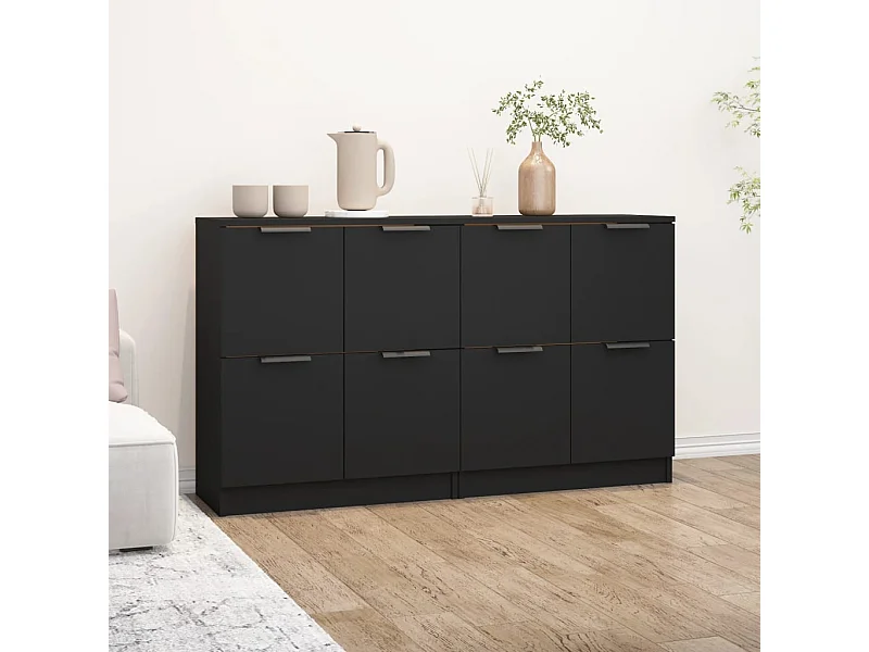 Buffets | Bahuts | Meuble de rangement 2 pcs Noir 60x30x70 cm Bois d'ingénierie