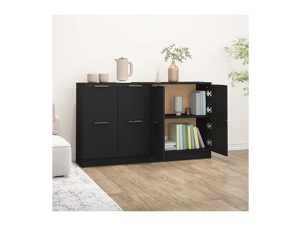 Buffets | Bahuts | Meuble de rangement 2 pcs Noir 60x30x70 cm Bois d'ingénierie