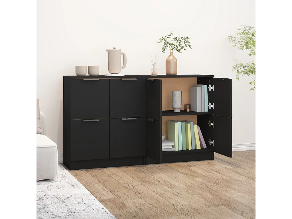 Buffets | Bahuts | Meuble de rangement 2 pcs Noir 60x30x70 cm Bois d'ingénierie