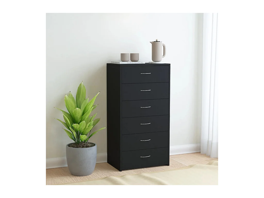Buffet | Commode à tiroir | Meuble de rangement avec 6 tiroirs Noir 50x34x96 cm Bois d'ingénierie