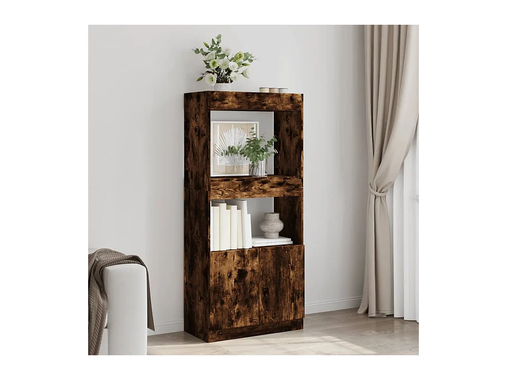 Buffet | Bahut | Meuble de rangement haut chêne fumé 63x33x140 cm bois d'ingénierie