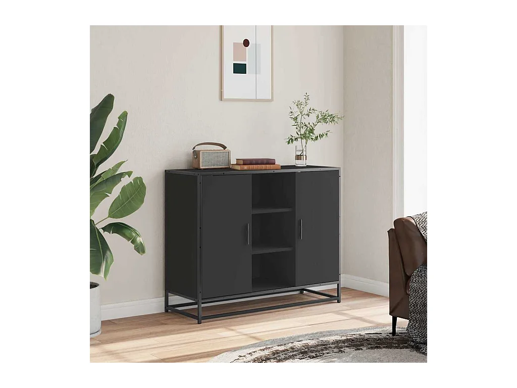 Buffet | Bahut | Meuble de rangement noir 92x35x76 cm bois d’ingénierie