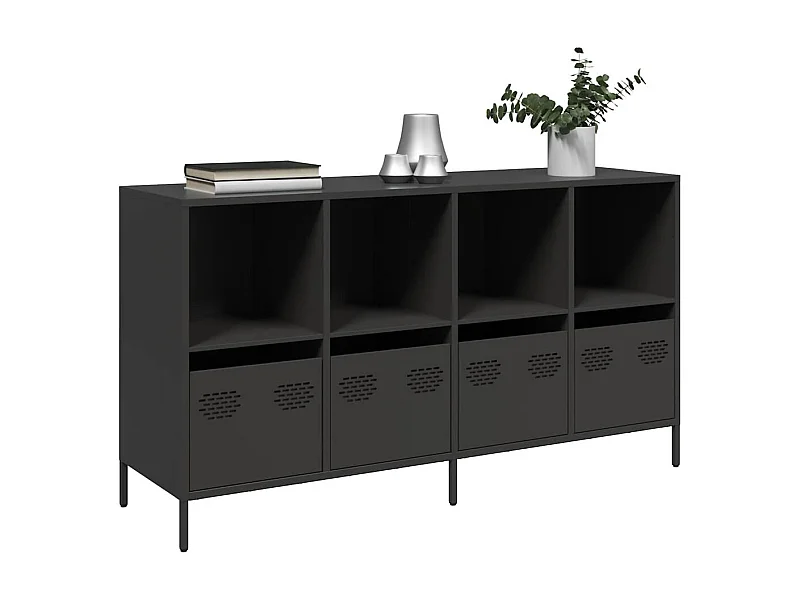 Credenza | Buffet | Armadio Nera 135x39x73,5 cm in Acciaio Laminato a Freddo