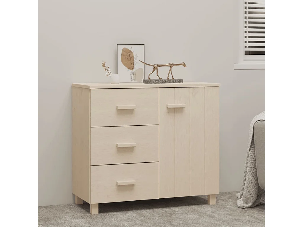 Buffet | Commode à tiroir | Meuble de rangement HAMAR Marron miel 90x40x80 cm Bois massif de pin