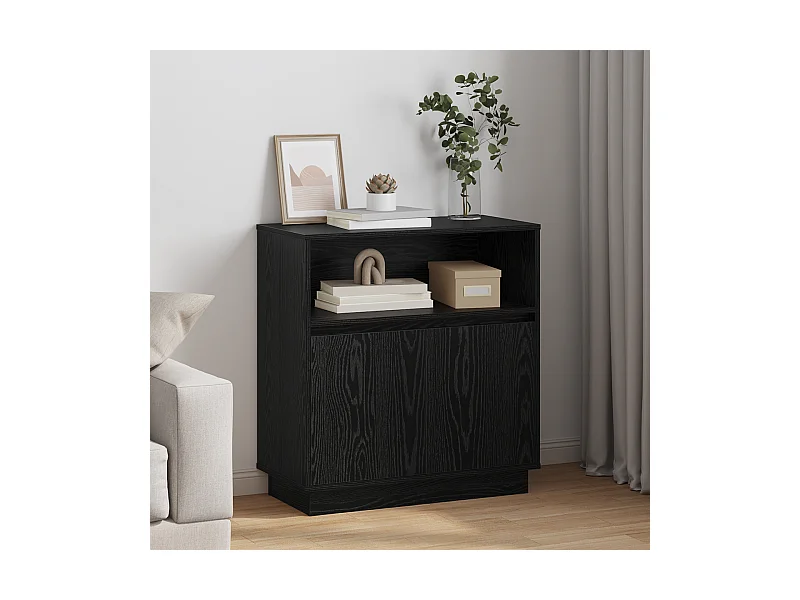 Credenza | Mobile | Armadio con LED Rovere Nero 71x34,5x75 cm Legno ingegnerizzato