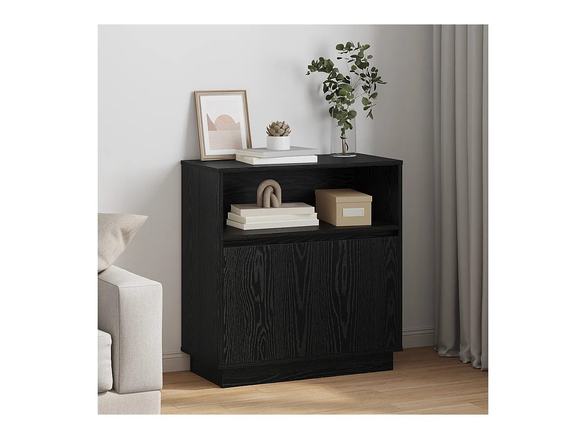 Credenza | Mobile | Armadio con LED Rovere Nero 71x34,5x75 cm Legno ingegnerizzato