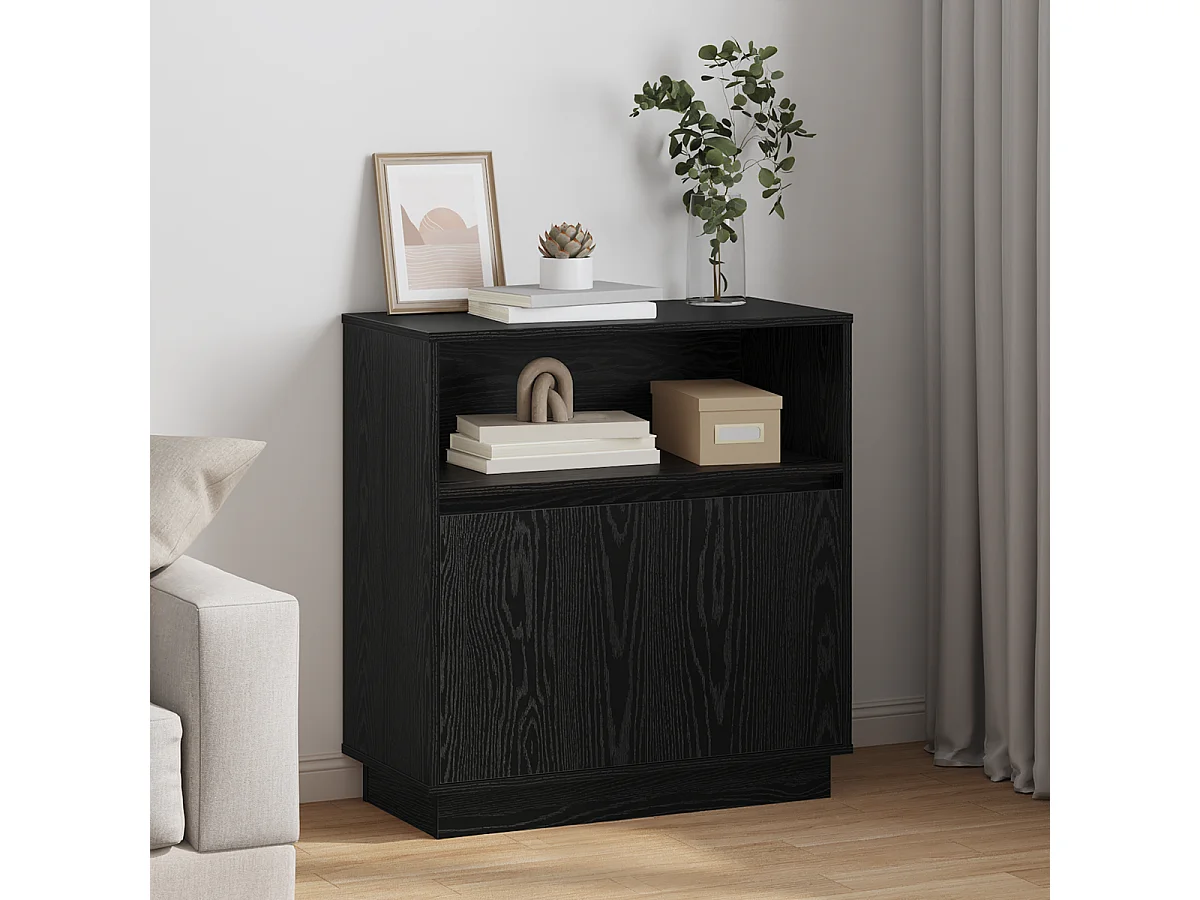 Buffet | Bahut | Meuble de rangement avec LED chêne noir 71x34,5x75 cm en bois d'ingénierie