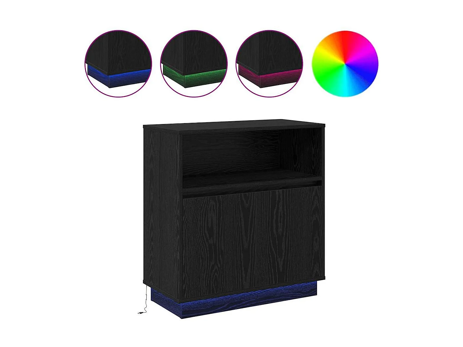 Buffet | Bahut | Meuble de rangement avec LED chêne noir 71x34,5x75 cm en bois d'ingénierie