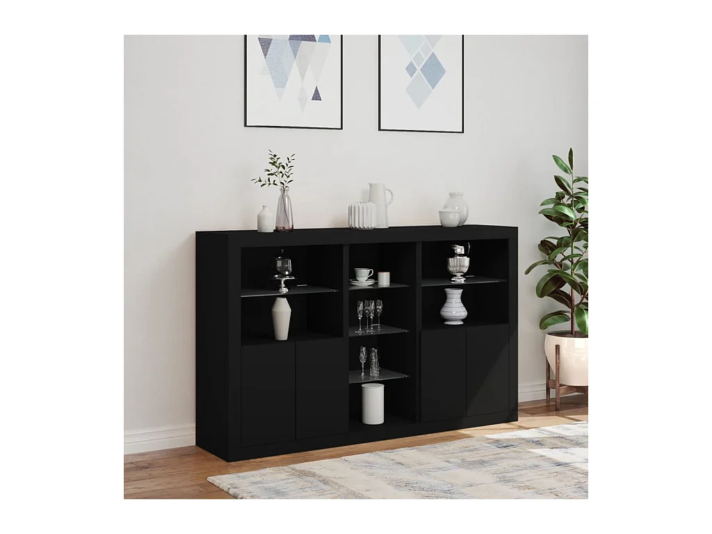 Buffet | Bahut | Meuble de rangement avec lumières LED noir 162x37x100 cm