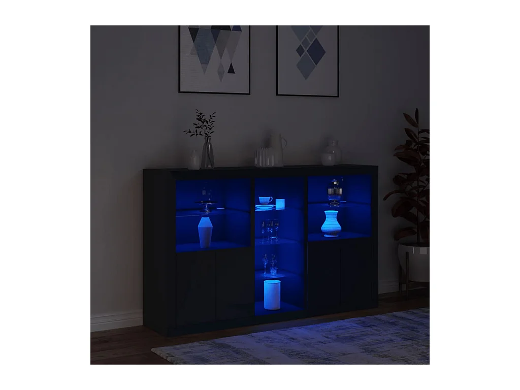 Buffet | Bahut | Meuble de rangement avec lumières LED noir 162x37x100 cm