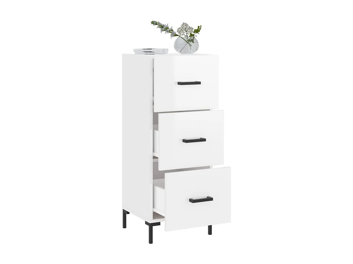 Credenza | Buffet | Armadio Bianco Lucido 34,5x34x90 cm in Legno Multistrato