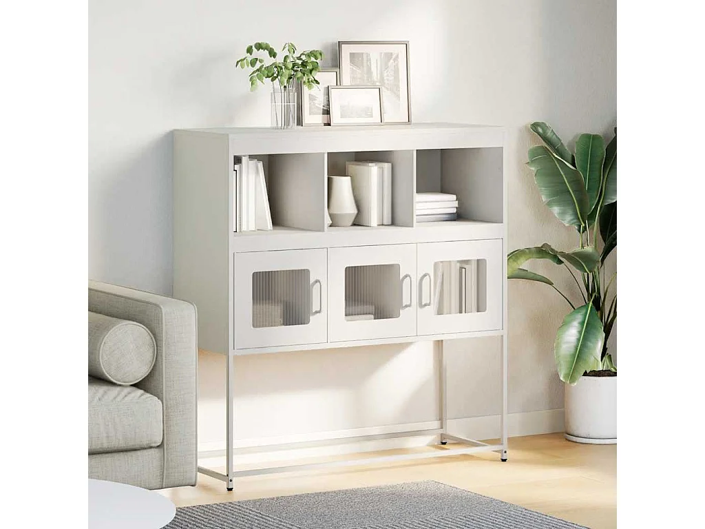 Credenza | Buffet | Armadio Bianca 100,5x39x107 cm in Acciaio Laminato a Freddo