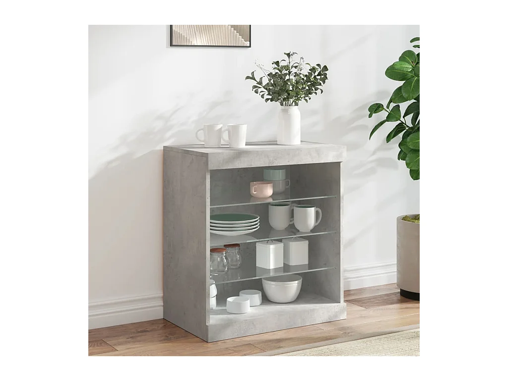 Buffet | Bahut | Meuble de rangement avec lumières LED gris béton 60,5x37x67 cm