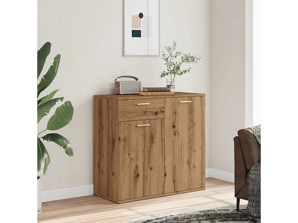 Buffet | Bahut | Meuble de rangement chêne artisanal 80x36x75 cm bois d'ingénierie