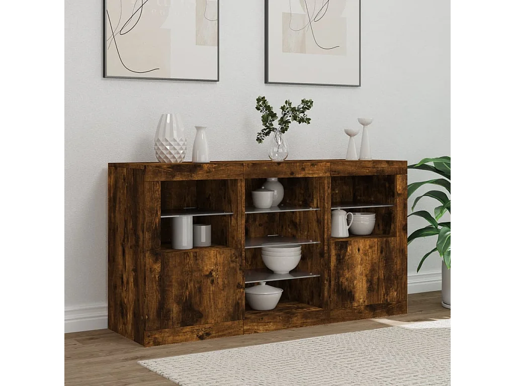 Credenza | Buffet | Armadio con Luci LED Rovere Fumo 123x37x67 cm