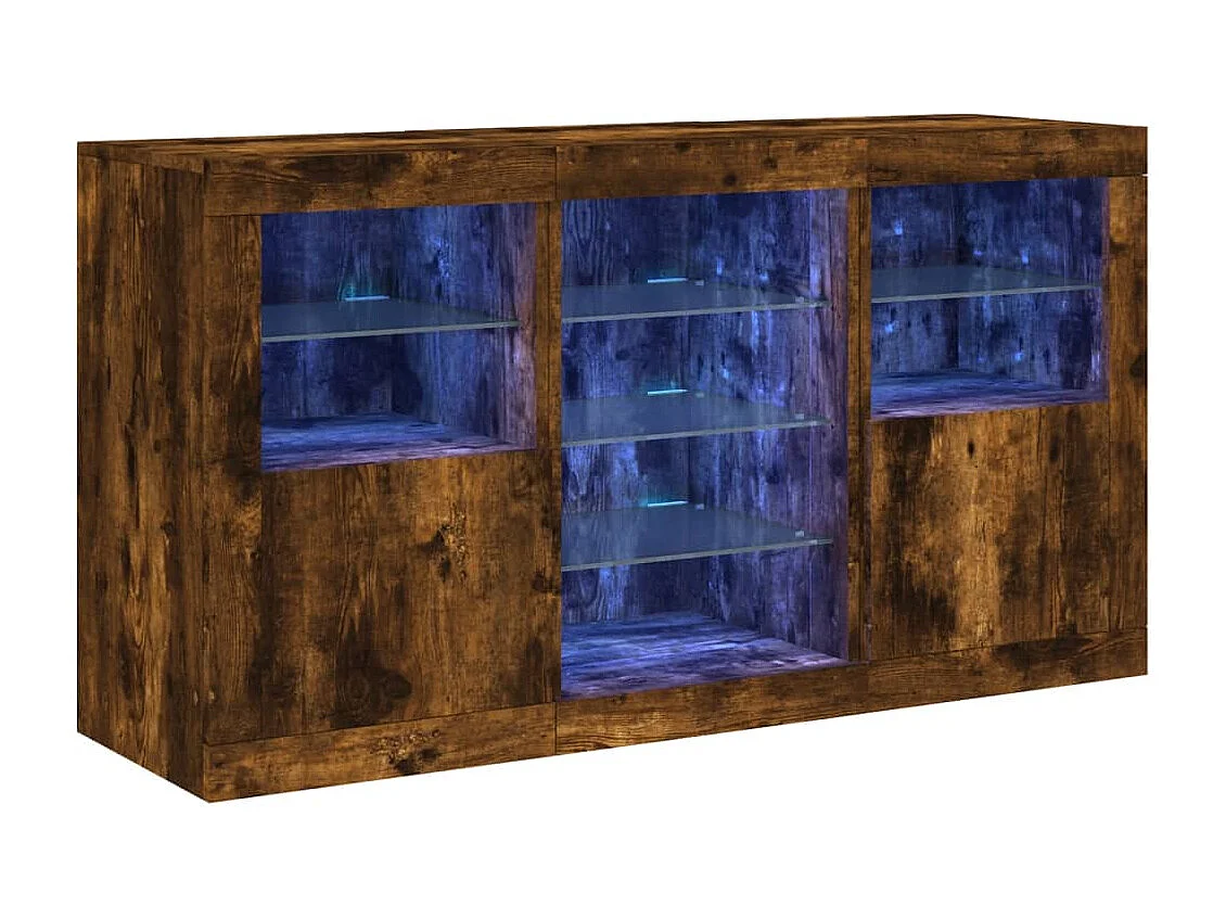 Buffet | Bahut | Meuble de rangement avec lumières LED chêne fumé 123x37x67 cm