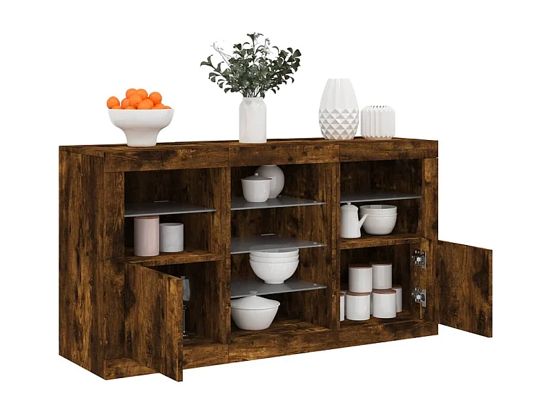 Buffet | Bahut | Meuble de rangement avec lumières LED chêne fumé 123x37x67 cm