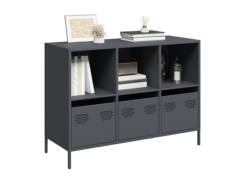 Credenza | Buffet | Armadio Antracite 101,5x39x73,5cm in Acciaio Laminato a Freddo