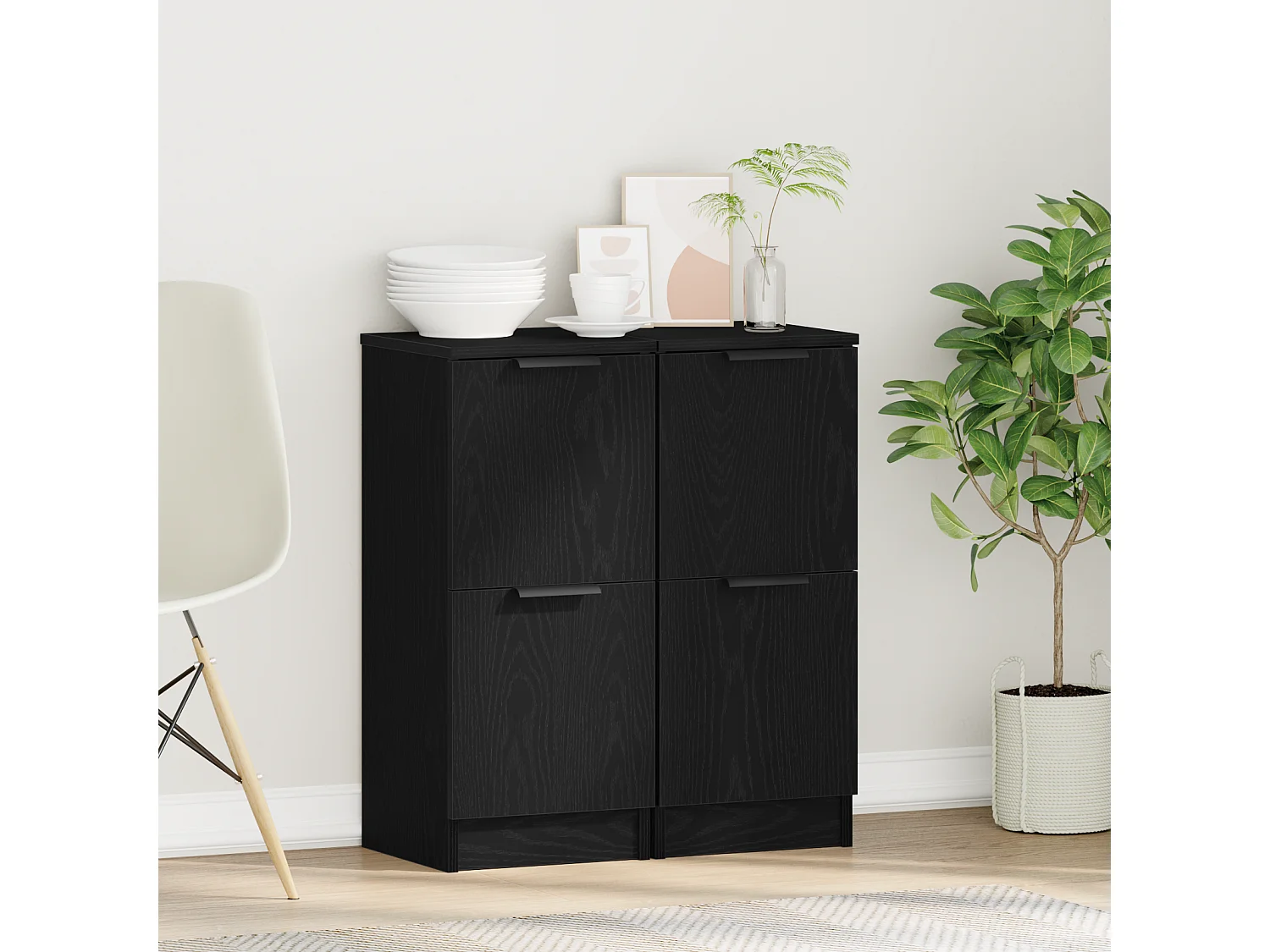 Buffets | Bahuts | Meuble de rangement 2 pcs en Chêne Noir, 30x30x70 cm, Fabriqué en Bois d'Ingénierie