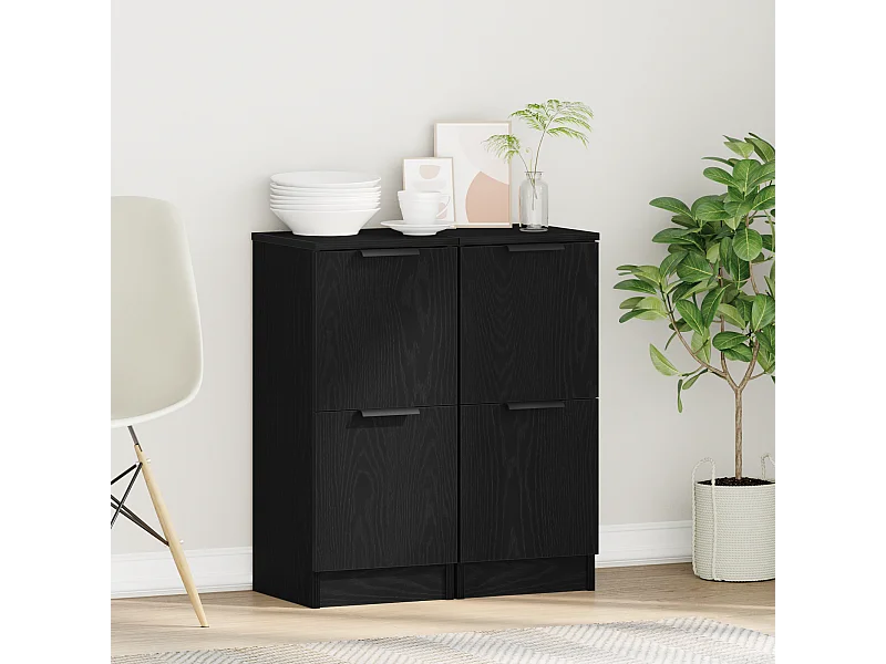 Buffets | Bahuts | Meuble de rangement 2 pcs en Chêne Noir, 30x30x70 cm, Fabriqué en Bois d'Ingénierie