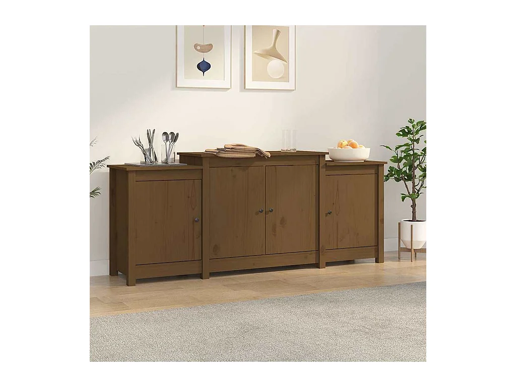 Buffet | Bahut | Meuble de rangement Marron miel 164x37x68 cm Bois massif de pin