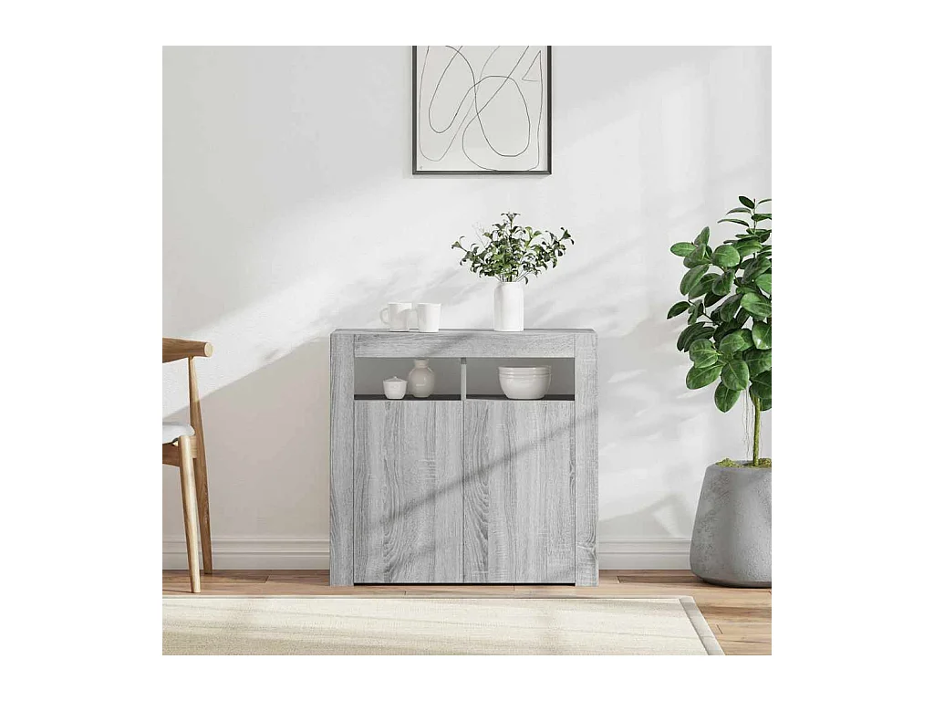 Buffet | Bahut | Meuble de rangement avec lumières LED sonoma gris 80x35x75 cm