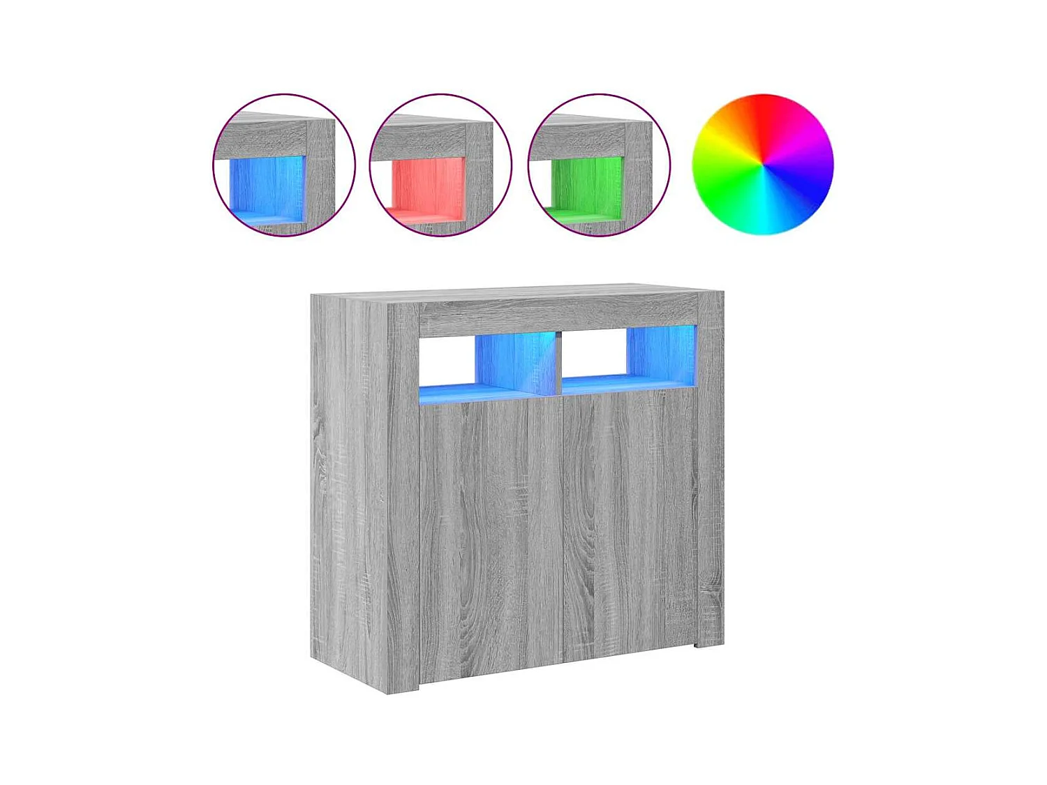 Buffet | Bahut | Meuble de rangement avec lumières LED sonoma gris 80x35x75 cm