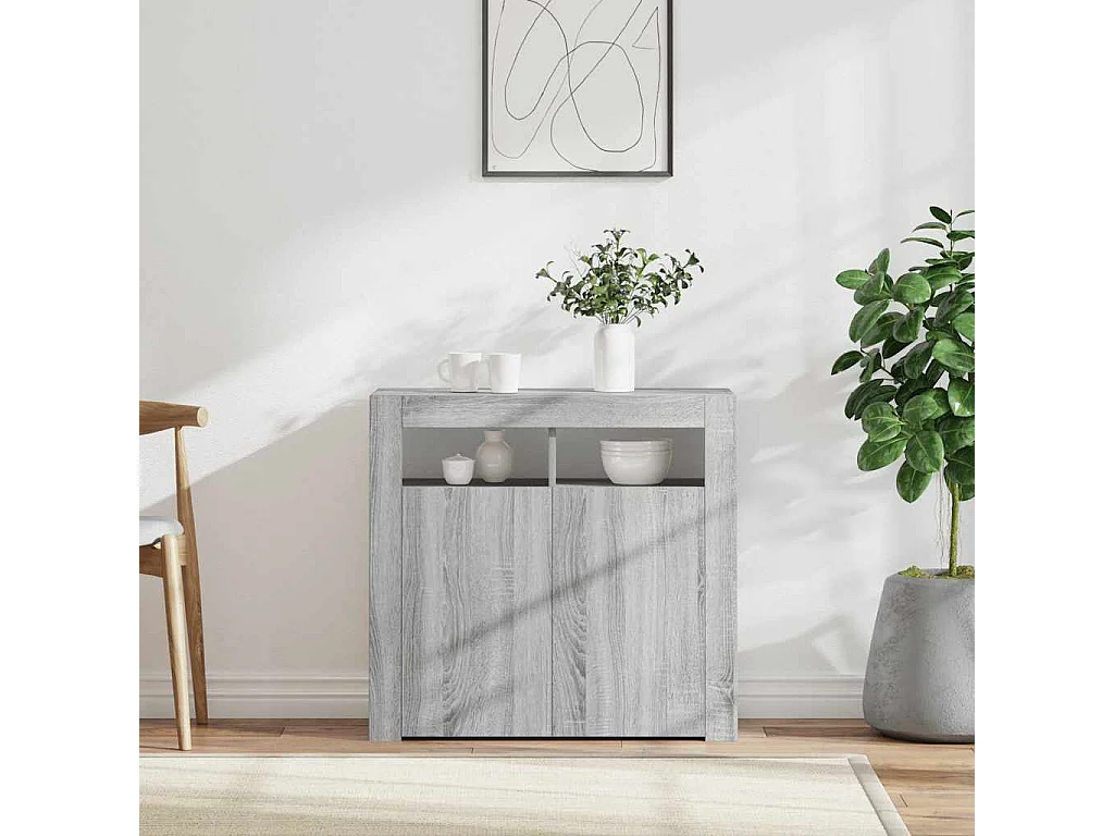 Buffet | Bahut | Meuble de rangement avec lumières LED sonoma gris 80x35x75 cm