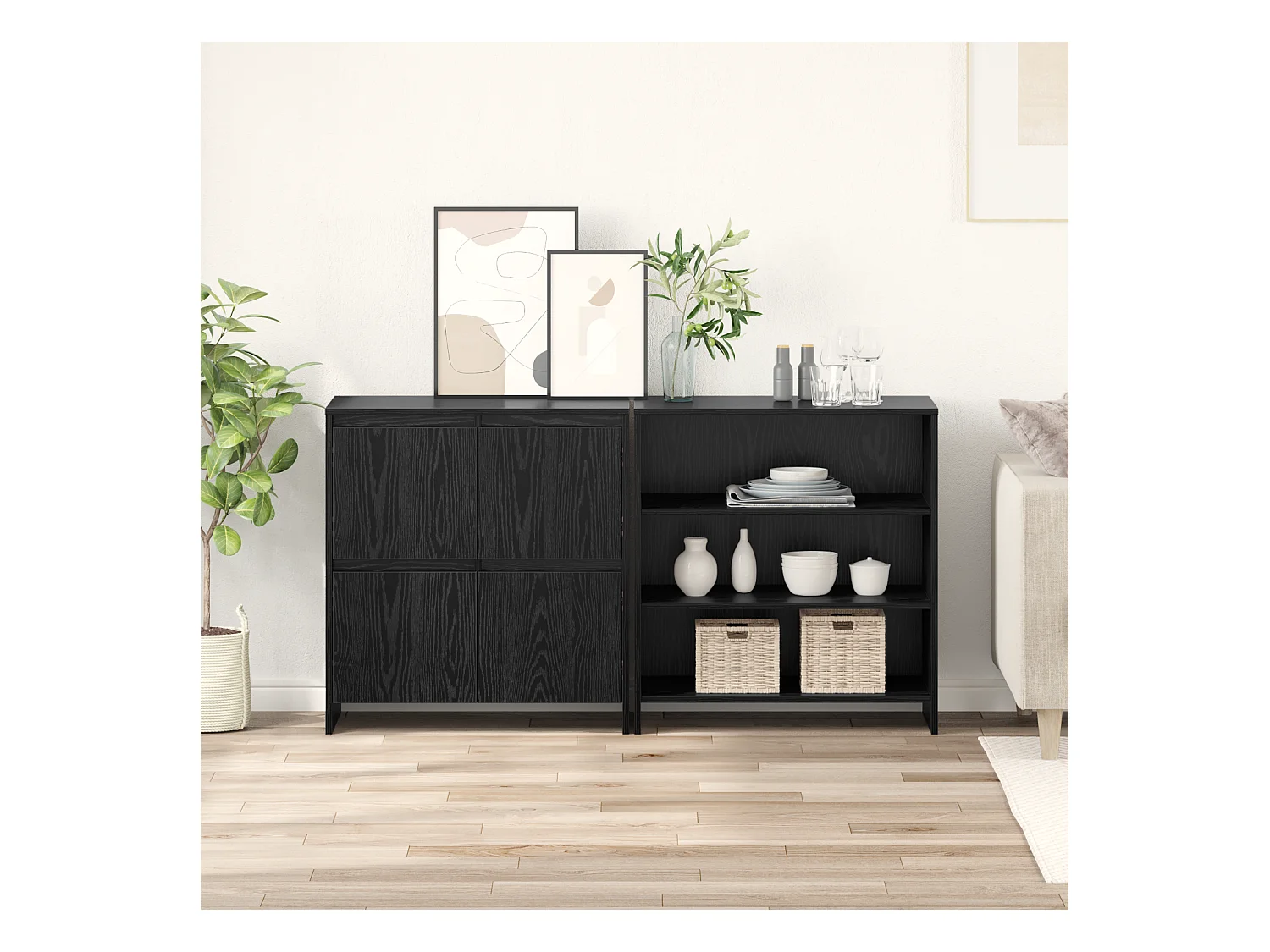 Buffet | Bahut | Meuble de rangement 2 pcs Chêne noir 70 x 41 x 75 cm Bois d'ingénierie