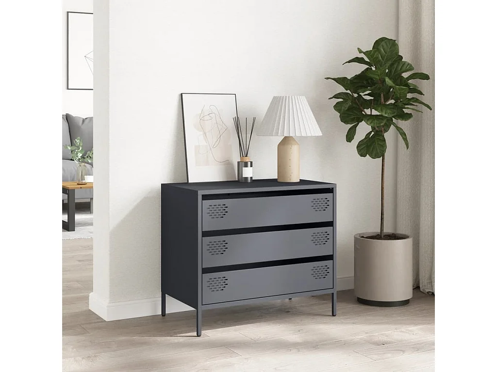 Buffet | Commode à tiroir | Meuble de rangement anthracite 68x39x58,5 cm acier laminé à froid