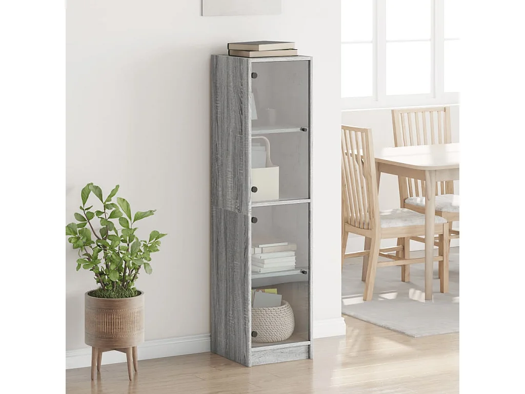 Credenza | Buffet | Armadio con Ante in Vetro Grigio Sonoma 35x37x142 cm