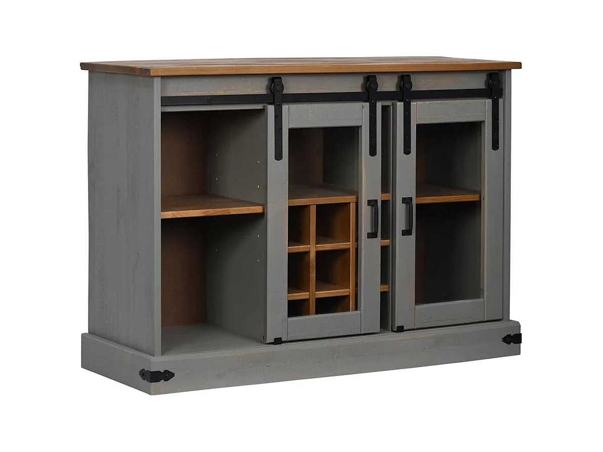 Credenza | Buffet | Armadio HALDEN 2 Ante Scorrevoli 112x40x80 cm Legno Massello