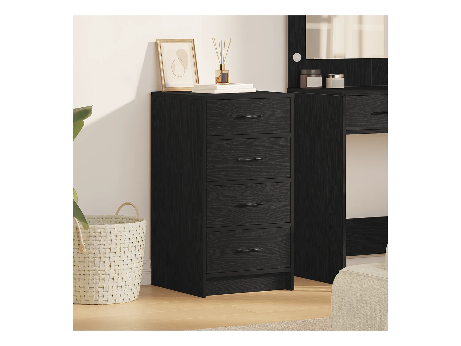 Credenza | Sideboard Madia Rovere Nero 40x41x75 cm Legno Ingegnerizzato
