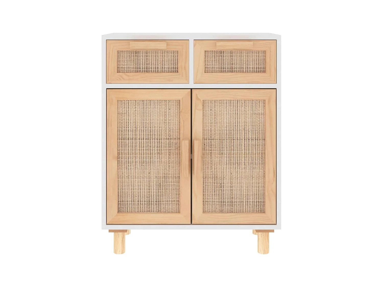 Buffet | Commode à tiroir | Meuble de rangement Blanc 60x30x75 cm Bois de pin massif et rotin naturel