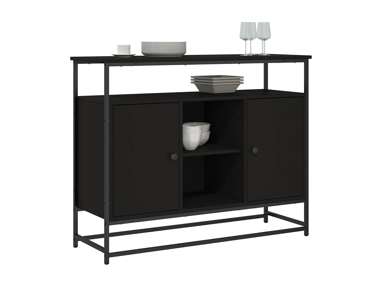 Buffet | Bahut | Meuble de rangement noir 100x35x80 cm bois d'ingénierie