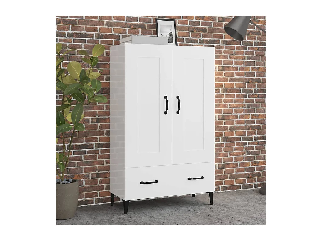 Credenza | Buffet | Armadio Bianco Lucido 70x31x115 cm in Legno Multistrato