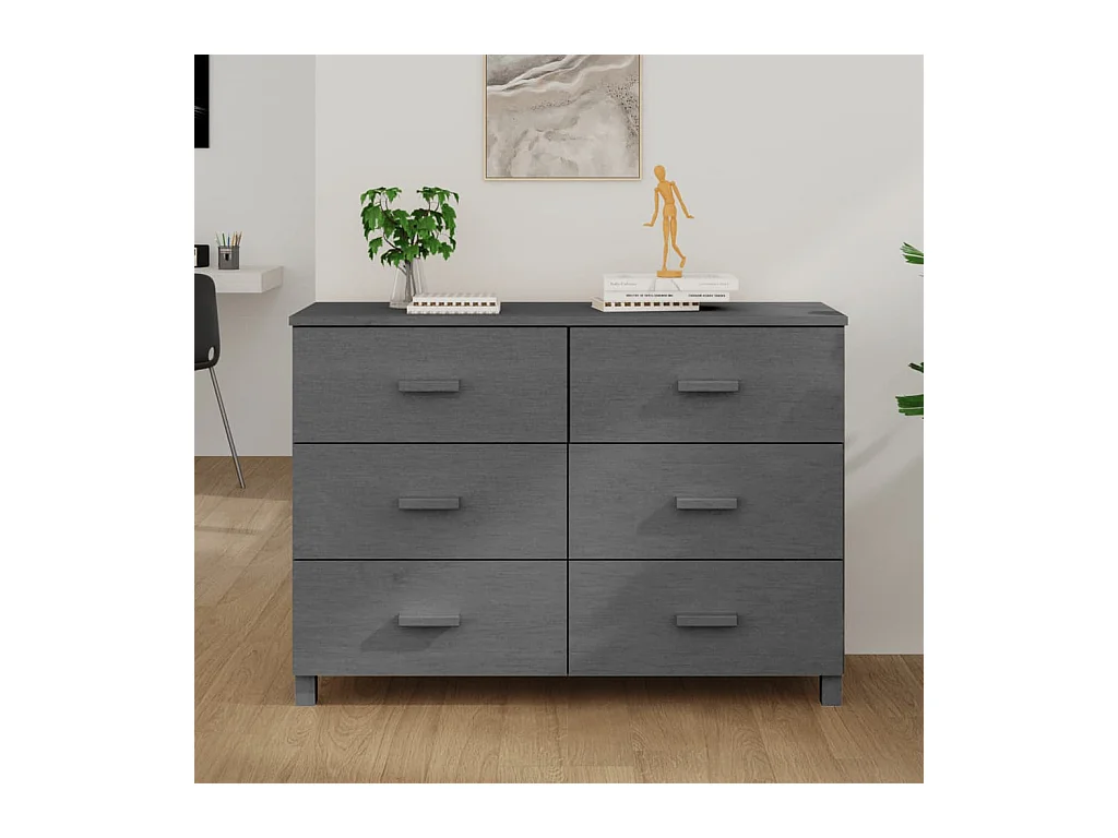 Credenza | Buffet | Armadio HAMAR Grigio Scuro 113x40x80 cm Legno Massello di Pino