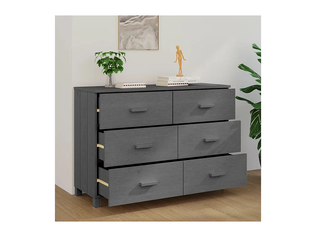 Credenza | Buffet | Armadio HAMAR Grigio Scuro 113x40x80 cm Legno Massello di Pino